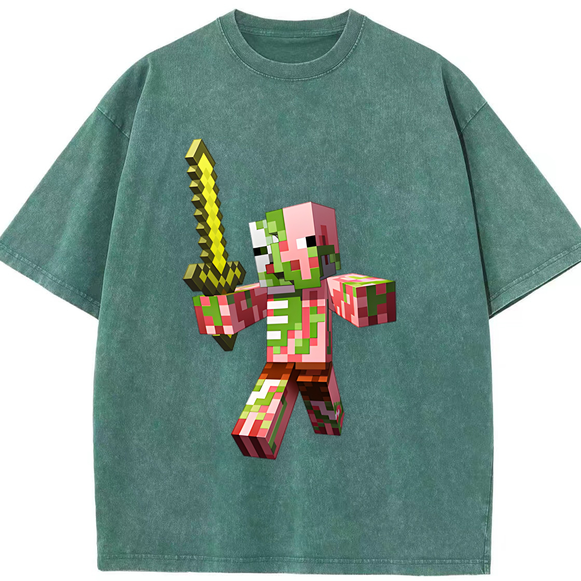 （画像用） マインクラフト ブロックの世界 Minecraft MC Block world 綿100% ヴィンテージ風 半袖Tシャツ（フロントプリント）